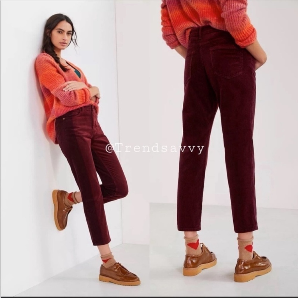 Anthropologie Pilcro Wine Corduroy High Rise Slim Straight Pants Size 27